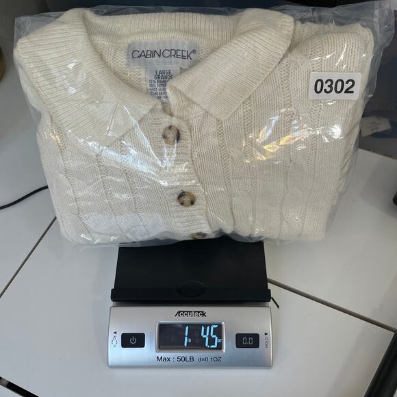 Cabin Creek Cream Cable Knit Sweater Large Vintage Henley 90s - Picture 10 of 10